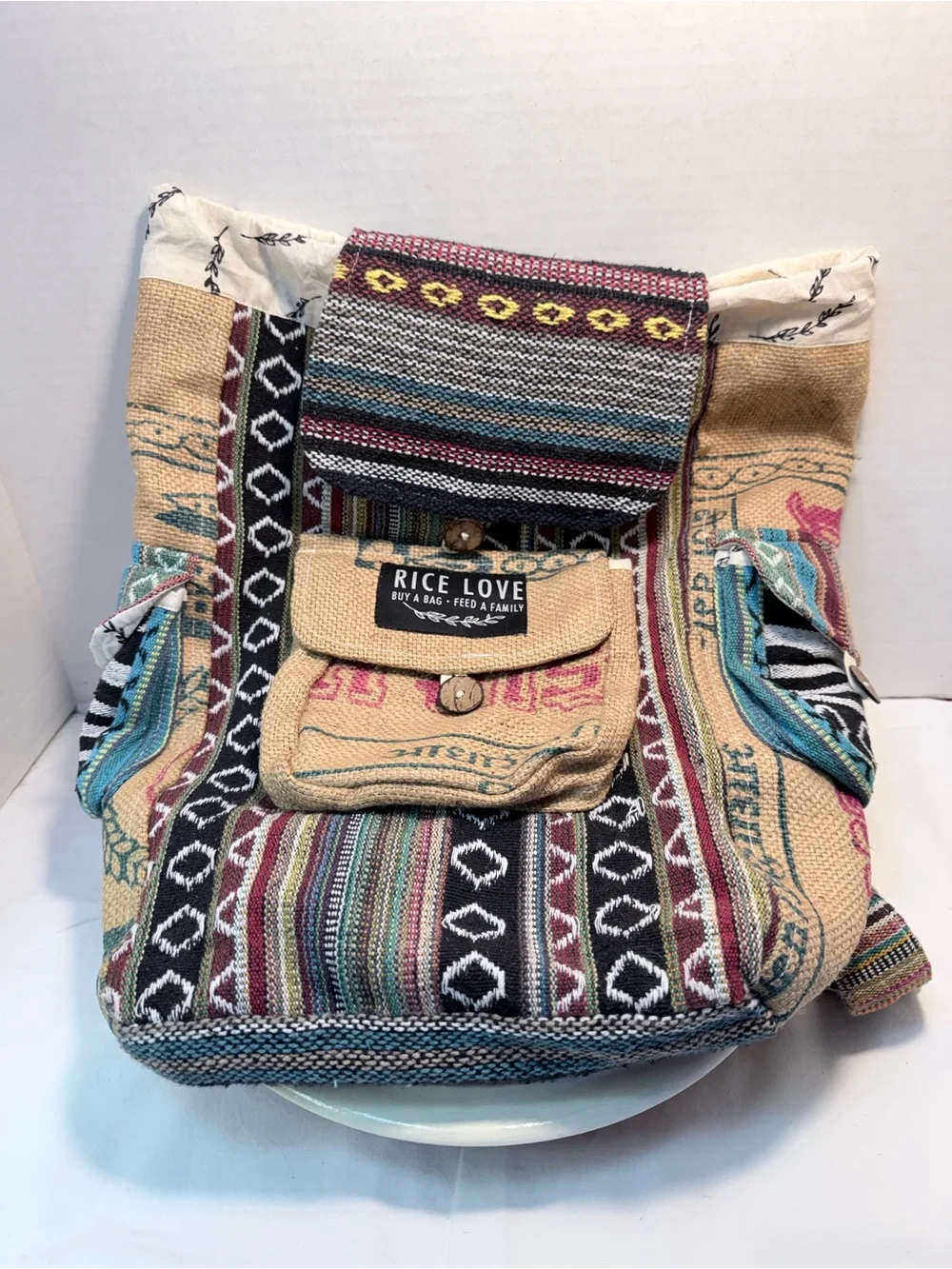 Drawstring Rice Love Hobo Backpack